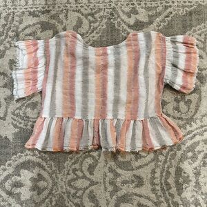 Mustard Seed Ruffled Striped Blouse in Peach and Cream